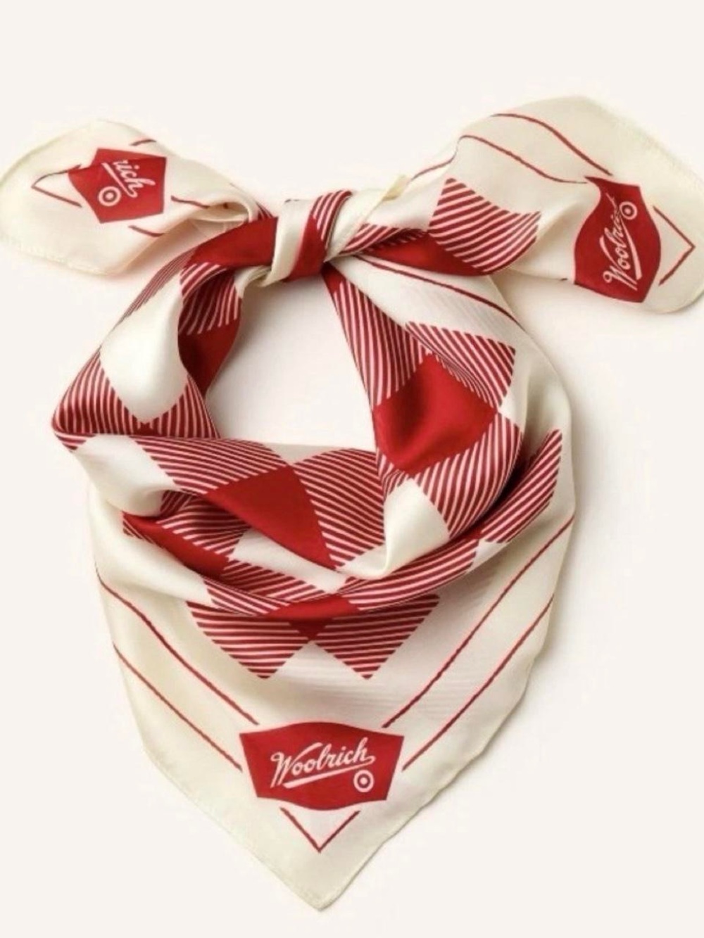 Woolrich Red and Cream Geometric Silk Neck Scarf
